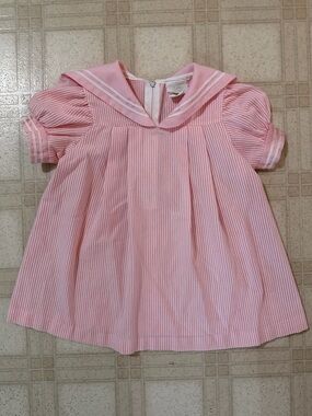 Vintage Pink Seersucker Sailor Collar Girls Dress 4T